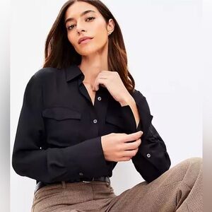 NWT LOFT Black Button-Up Blouse